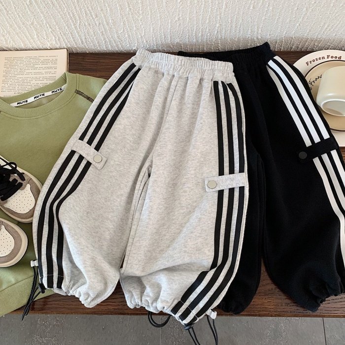 春秋季新款韩版儿童抽绳运动裤男女宝宝洋气直筒卫裤小孩宽松长裤