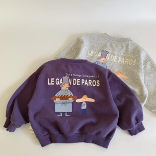 儿童套头卫衣2026春季 卡通印花宽松百搭男女童字母休闲上衣潮 新品