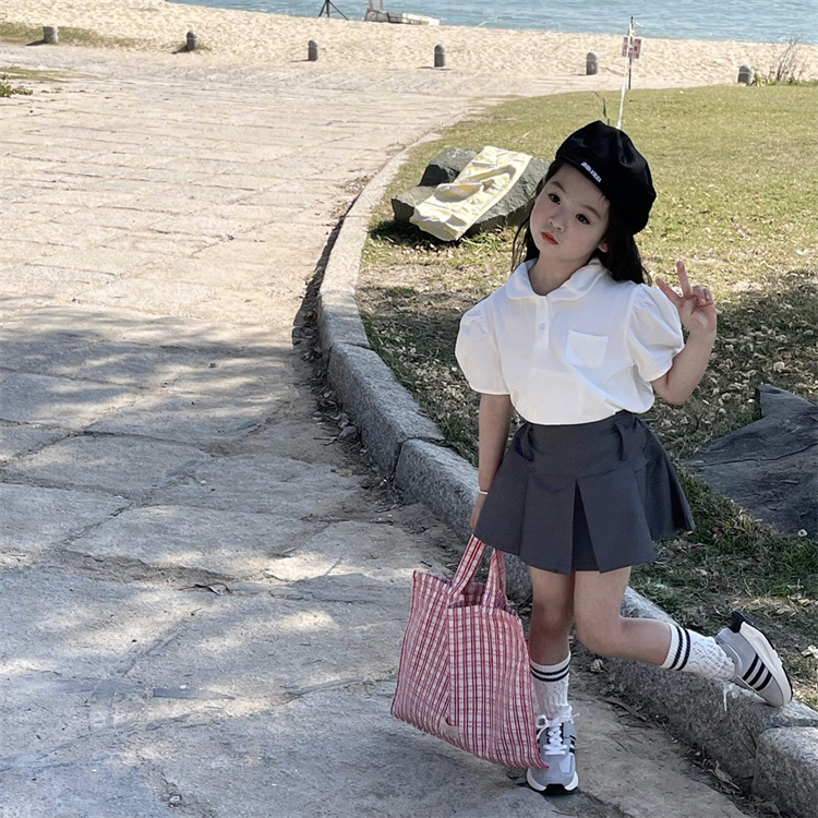 学院风夏季女童Polo衫百褶裙套装