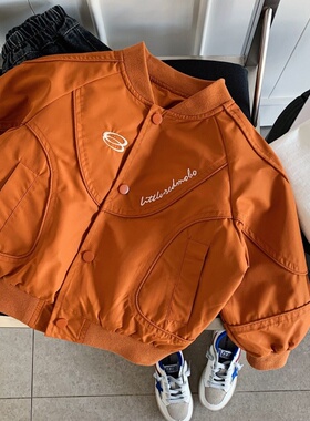 春季阳光橙色儿童棒球服外套男童重工夹克女孩韩版棒球服帅气上衣