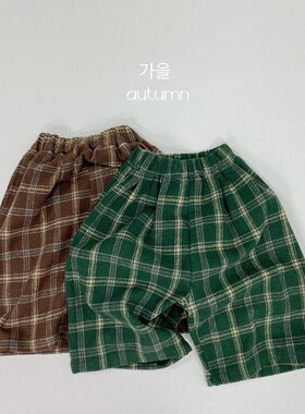 八分呢子阔腿裤靴裤格子儿童裤子