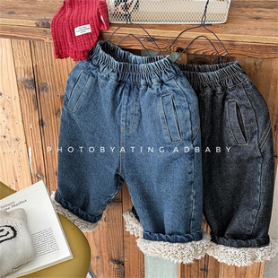 冬季韩系童装中小儿童韩版加绒牛仔裤儿童保暖厚绒长裤女童加绒裤