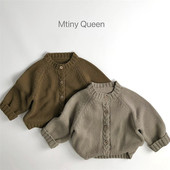 门禁麻花设计韩版 外套中小童复古潮 毛衣针织开衫 童装 男女孩儿童