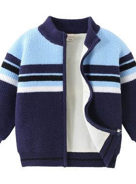 男童毛衣外套加绒加厚拉链开衫2025春秋季新款儿童棉衣棉服8138