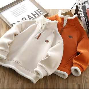 男童加绒加厚卫衣2026冬季亲子装儿童羊羔绒半拉链打底衫保暖2506