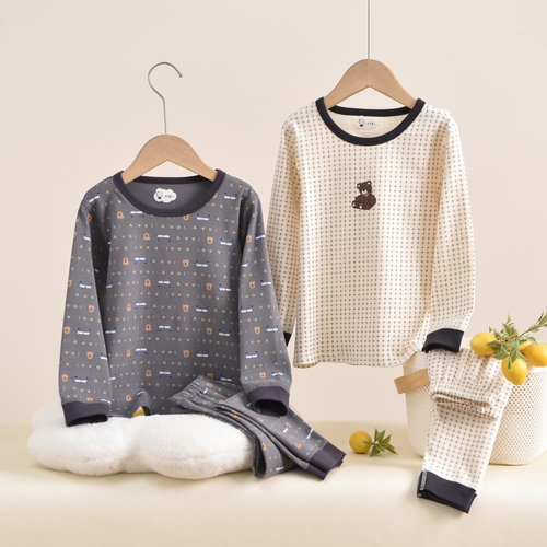 男童新疆长绒棉内衣套装磨毛加厚