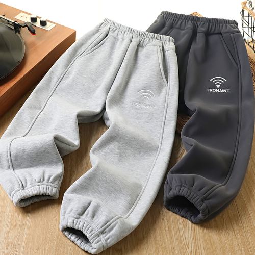 秋冬男童一体绒奥粒绒运动裤长裤