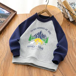 男童一体绒卫衣秋冬季中大童儿童圆领加绒保暖上衣男孩套头衫2290