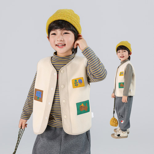 男童2026秋卡通配色摇粒绒马甲