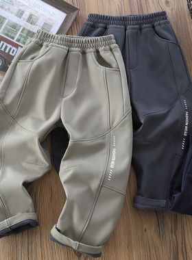 男童一体绒运动裤2025秋冬中大童工装软壳冲锋裤子儿童防水裤6611