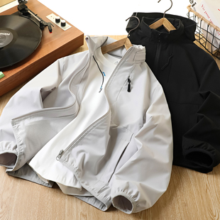 男童外套春秋季 中大童纯色连帽领休闲夹克男孩冲锋衣7310 2026新款