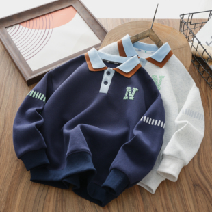 套头上衣儿童长袖 中大童韩版 T恤2599 新款 男童POLO领卫衣2026春季