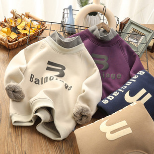 男童加绒加厚卫衣2026冬季装儿童高领打底衫中大童一体绒上衣2353