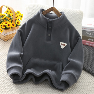 男童加绒立领卫衣保暖厚秋冬季中大童奥粒绒外套儿童保暖上衣2296