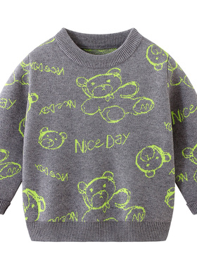 男童加绒圆领毛衣秋冬季韩版儿童加厚毛线衣保暖打底上衣8060