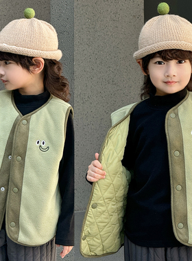 男童加棉加厚马甲2025秋冬童装儿童卡通摇粒绒保暖背心坎肩3393-1