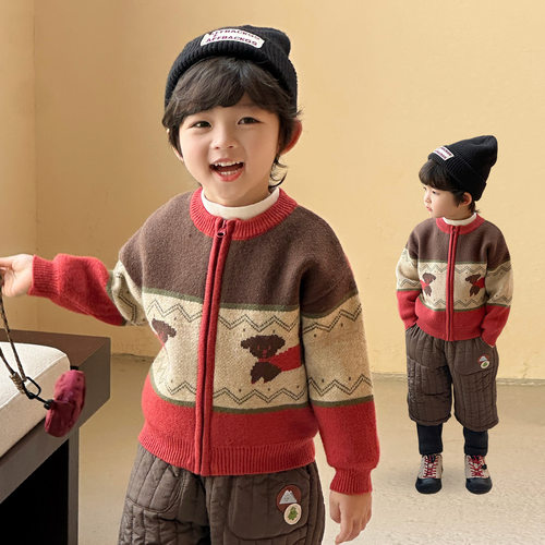 男童卡通拉链毛衣开衫