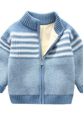 男童加绒毛衣外套厚2025秋冬季儿童拉链针织开衫宝宝棉衣棉服8817