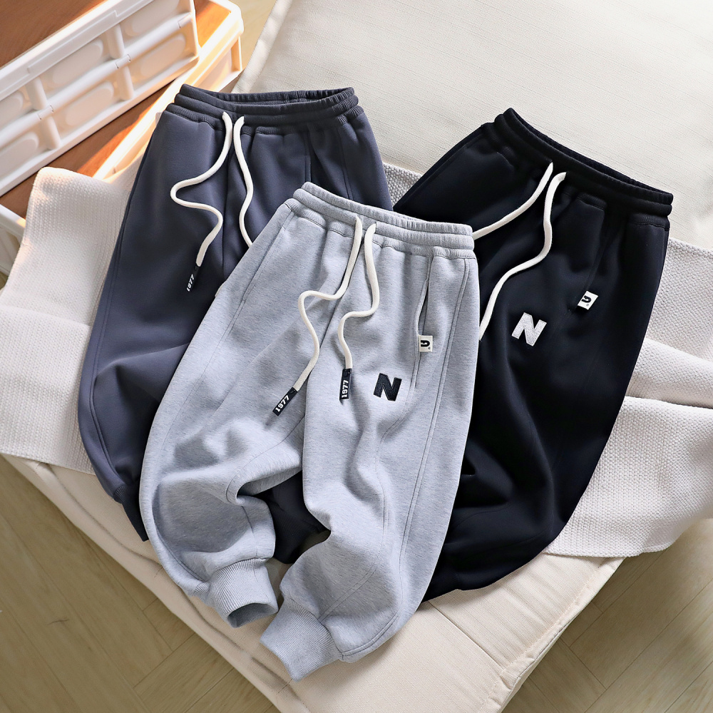 男童一体绒运动裤秋冬奥粒绒裤子