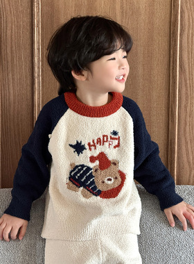 儿童睡衣加厚半边绒秋冬男女孩家居服加绒宝宝保暖珊瑚绒套装5217