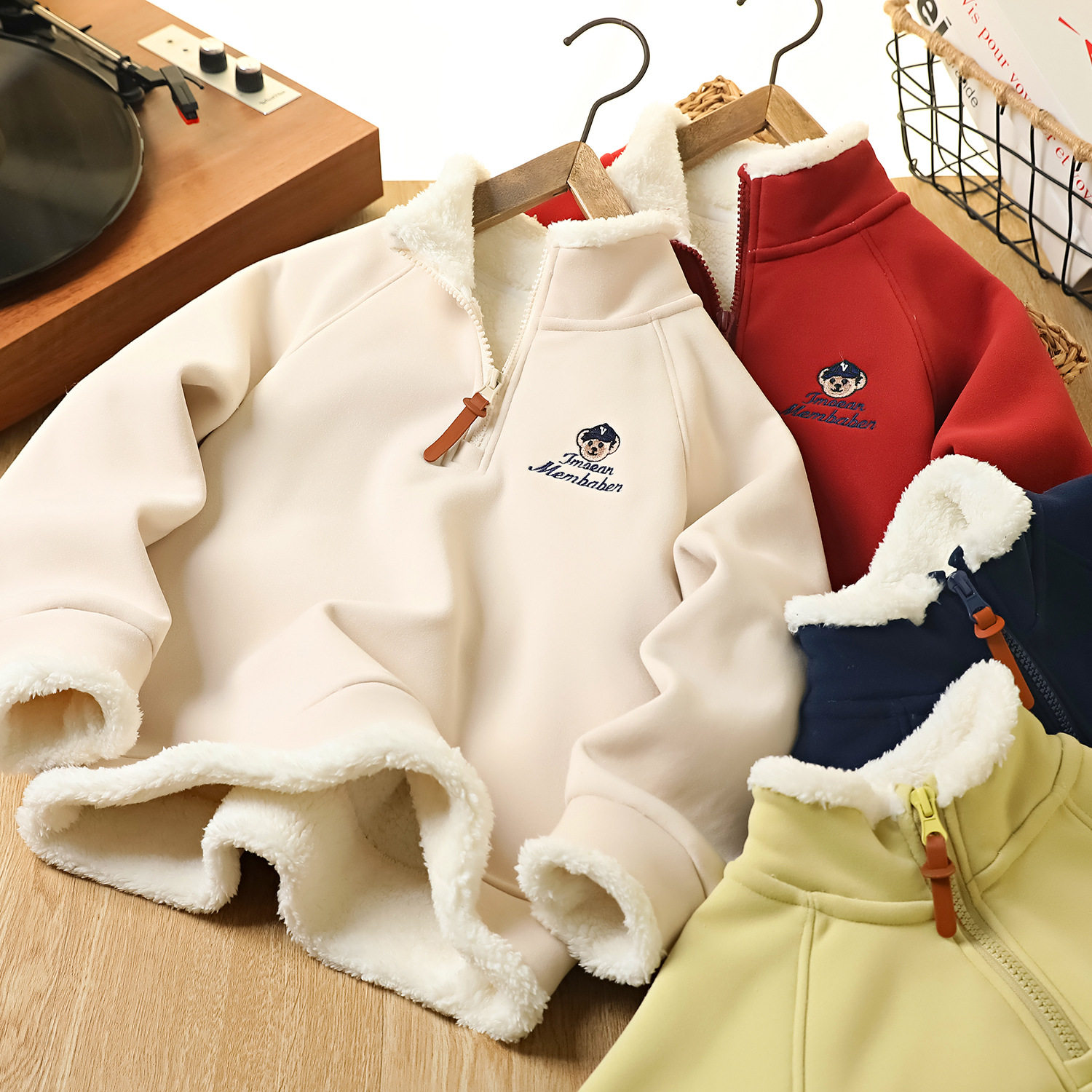 男童羊羔绒卫衣冬季红色新年款儿童加绒加厚半拉链休闲上衣2513