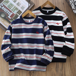1939 中大童圆领休闲上衣春秋打底衫 男童纯棉条纹长袖 T恤2025秋季