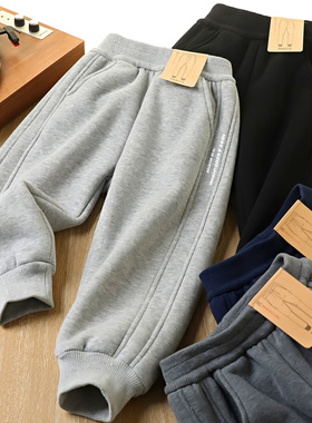 男童一体绒运动裤2026冬季中大童绵羊绒裤子儿童加绒长裤6731