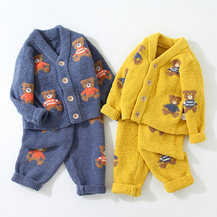 男童半边绒保暖睡衣睡裤冬季新款儿童软绵绵家居服开衫加厚5627