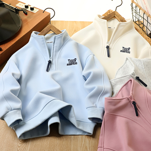 T恤衫 中大童半拉链拼色儿童长袖 2558 新款 男童连领卫衣2026春季