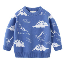 男童圆领毛衣加绒加厚冬季新款儿童卡通红色毛线衣保暖针织衫8521
