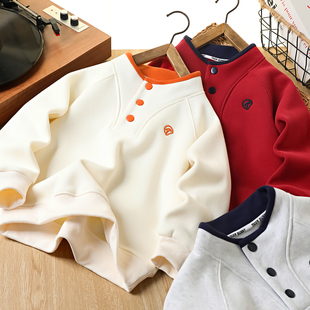 男童一体绒连领卫衣2025秋冬季 打底2502 中大童休闲半开扣上衣长袖