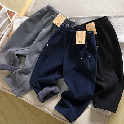 男童弯刀裤加厚冬款一体绒直筒裤