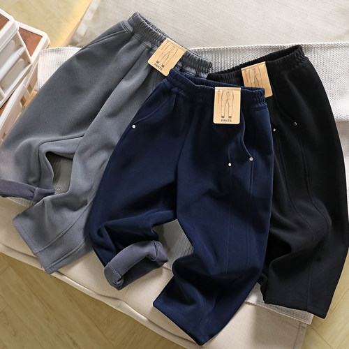 男童弯刀裤直筒休闲裤一体绒卫裤