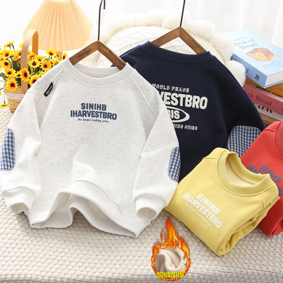 男童休闲一体绒圆领卫衣