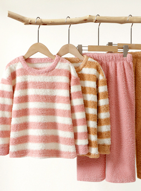 女童法兰绒睡衣套装加厚外穿家居服亲子款秋冬季儿童保暖睡衣5752