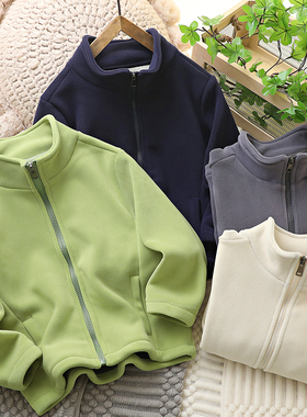 中大童男童摇粒绒外套加厚秋冬季儿童拉链开衫奥粒绒亲子卫衣7772