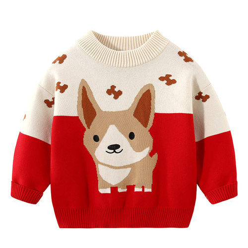 男童圆领毛衣秋冬季纯棉加绒线衣