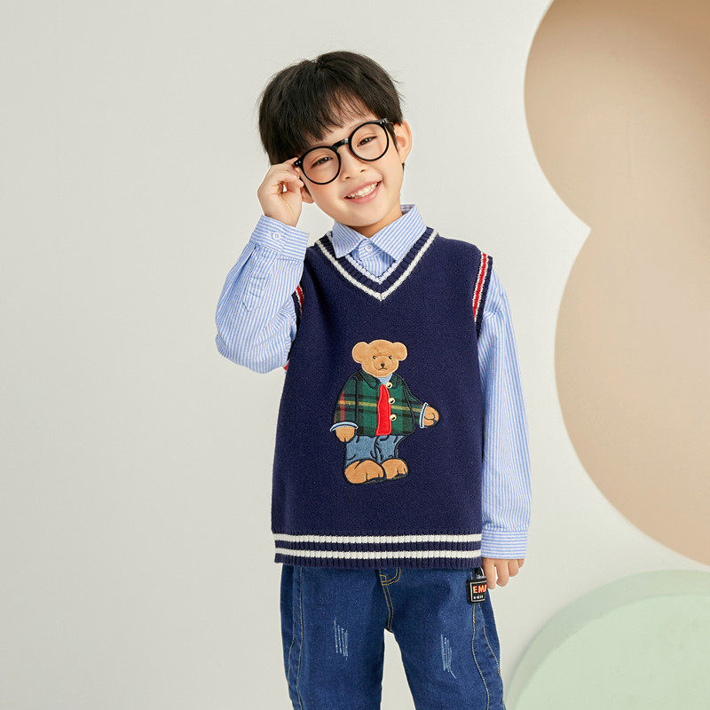 男童毛衣背心春秋季韩版儿童加绒加厚马甲宝宝卡通坎肩外穿厚3213