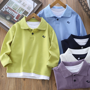 T恤衫 男童翻领卫衣2026秋季 儿童长袖 中大童假两件polo衫 2896 新款