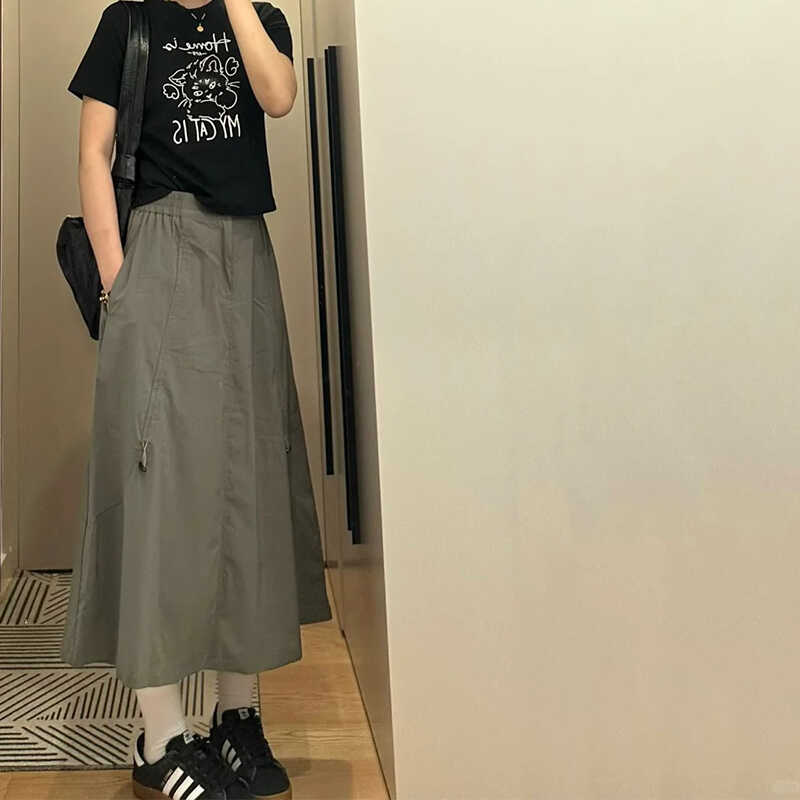 伞兵裙抽绳高腰工装夏季新款A字