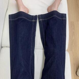 单宁蓝微喇牛仔裤女春秋新款胖妹妹显瘦直筒裤梨型身材弹力阔腿裤