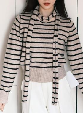 一九二三｜FW软糯条纹”ins感套头单穿百搭针织衫 赠送围脖