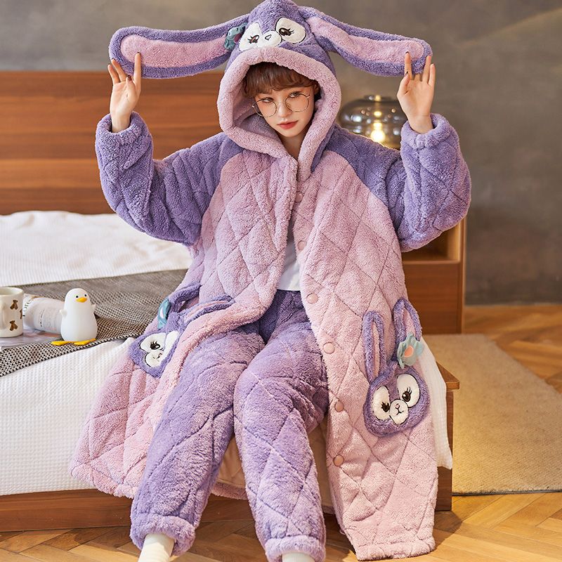 卡通星黛露连帽保暖家居服两件套
