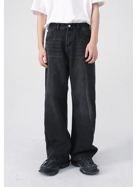 MTLCLOTHES男装|四季款韩版宽松直筒黑灰色阔腿牛仔裤男日常休闲