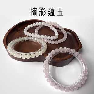 和田玉白色浅晴小米珠单圈手串6mm完美度高小清新风女士手链送礼