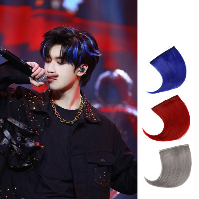 挑染假发片男女短发一片式无痕彩色接发片演出红色渐变头顶彩染