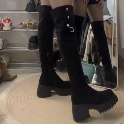 秋冬加绒厚底两穿过膝骑士靴