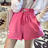 欧洲站2019夏季新款女装时尚糖果色高腰毛边百搭阔腿休闲短裤热裤