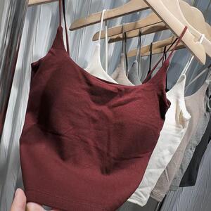 2024秋季新款时尚带胸垫细肩带磨毛美背女百搭外穿吊带背心内衣潮