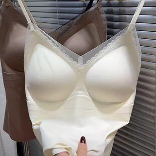 美背女无痕聚拢吊带背心内衣 带胸垫蕾丝拼接法式 2024秋冬新款 时尚
